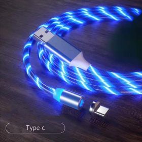 Magnetic Charging Cable Streamer Fast Charging Cable Lighting Micro USB Cable LED Magnet Charger Type-C Cable (Option: Blue-Type c)