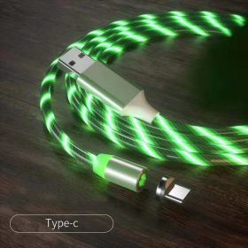 Magnetic Charging Cable Streamer Fast Charging Cable Lighting Micro USB Cable LED Magnet Charger Type-C Cable (Option: Green-Type c)